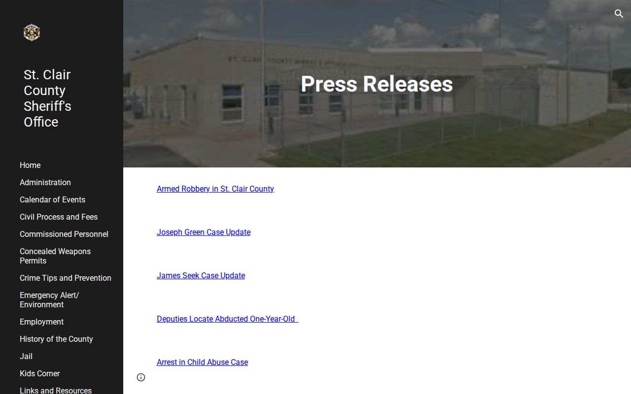St. Clair County sheriff press-release index for arrest and booking record updates